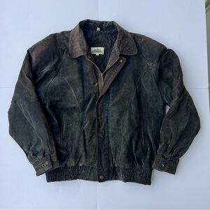 VTG Distressed Patina Leather Bomber Jacket by Timber Trail